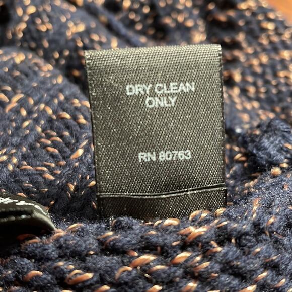 Love Sex Money Brand Navy Taupe Turtleneck Italian Knit Fringe Sweater Size L - Picture 9 of 9